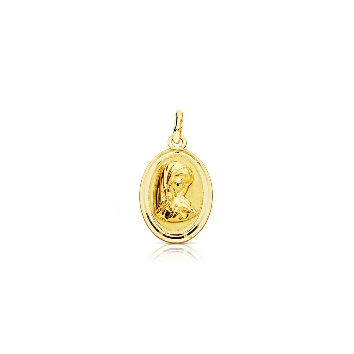 18K MEDALLA ORO AMARILLO VIRGEN NIÑA OVAL BISEL LISO 19X12 MM