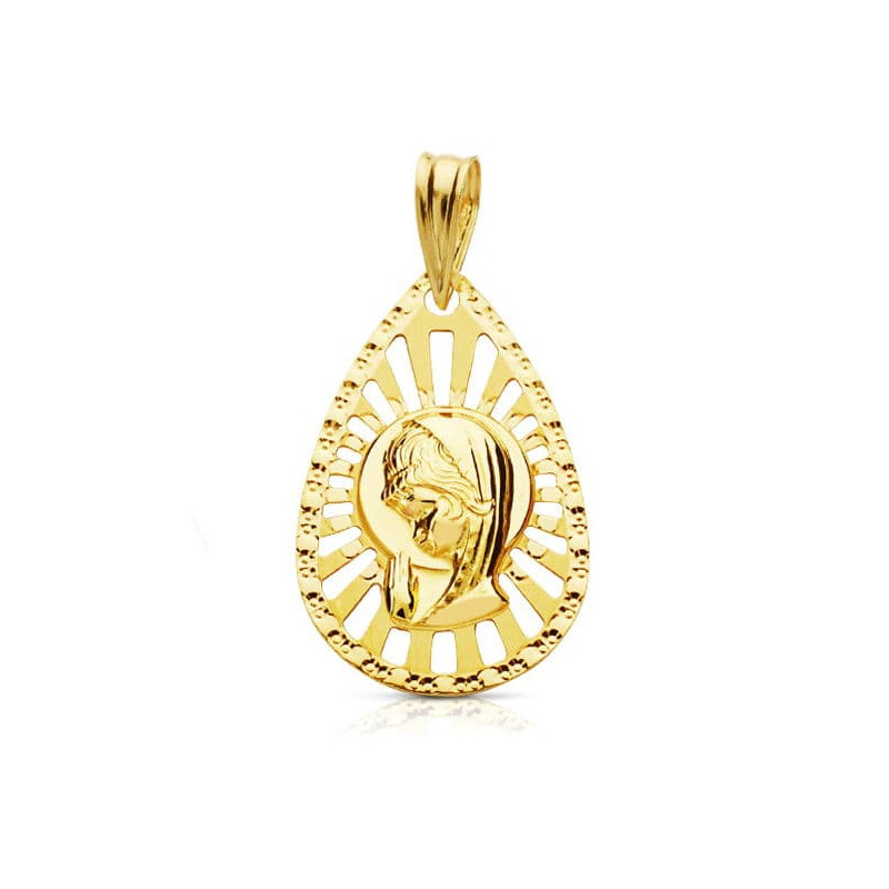 18K MEDALLA ORO AMARILLO VIRGEN NIÑA CERCO CALADO 22X19 MM