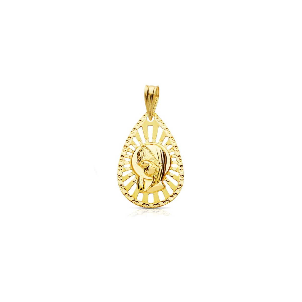 18K MEDALLA ORO AMARILLO VIRGEN NIÑA CERCO CALADO 22X19 MM