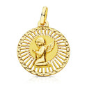 18K MEDALLA ORO AMARILLO ANGEL CERCO CALADO 21X19 MM
