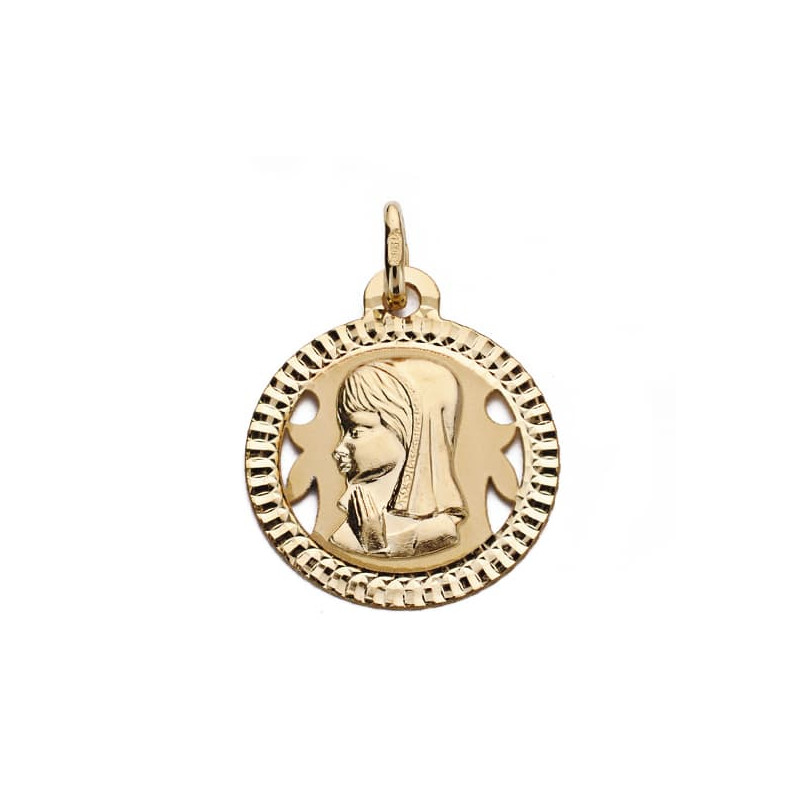 18K MEDALLA ORO AMARILLO VIRGEN NIÑA TALLADA 16 MM