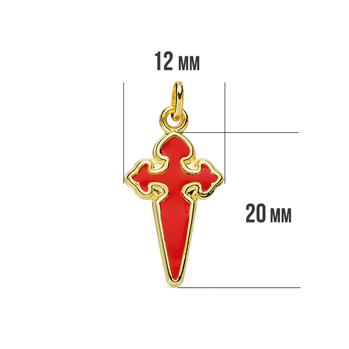 18K COLGANTE OROR AMARILLO CRUZ DE SANTIAGO ESMALTADA 23X13 MM