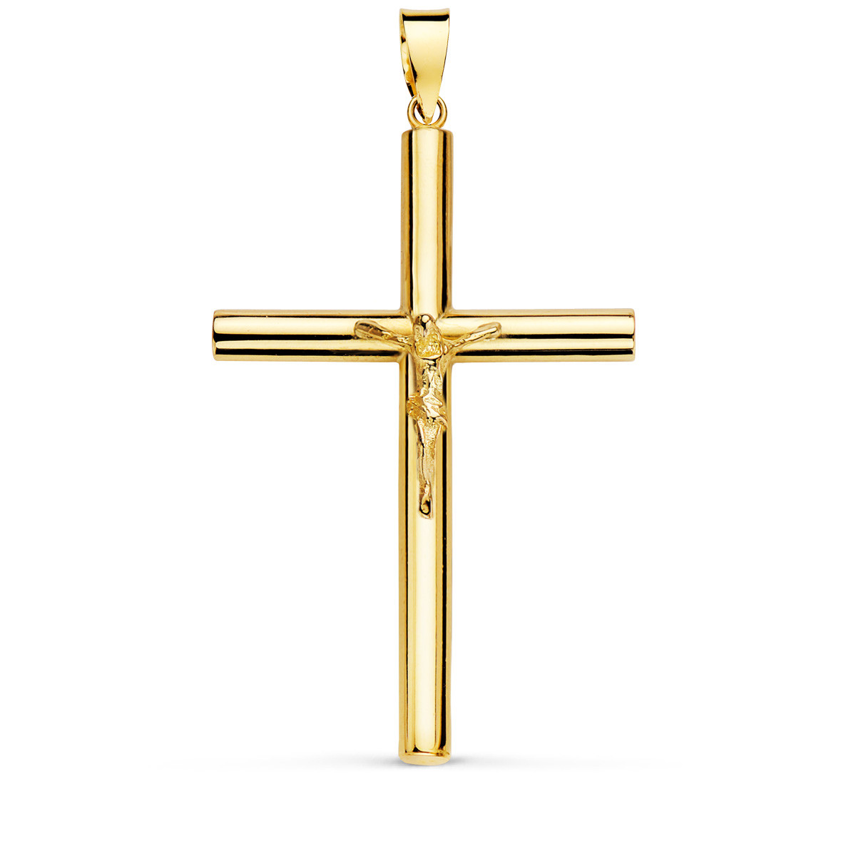 18K CRUZ ORO AMARILLO CON CRISTO TUBO HUECO. 35 X 22 X 3 MM