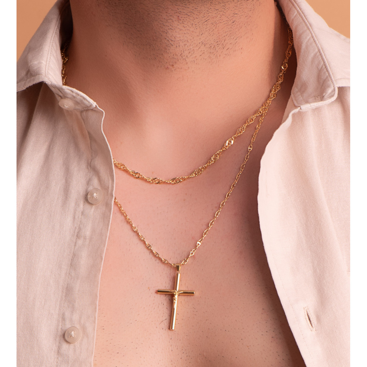 18K CRUZ ORO AMARILLO CON CRISTO TUBO HUECO. 35 X 22 X 3 MM