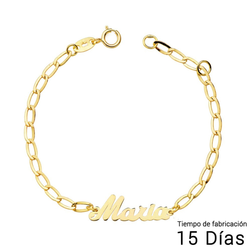 18K PULSERA NIÑA ORO AMARILLO NOMBRE 13CM CADENA BILBAO