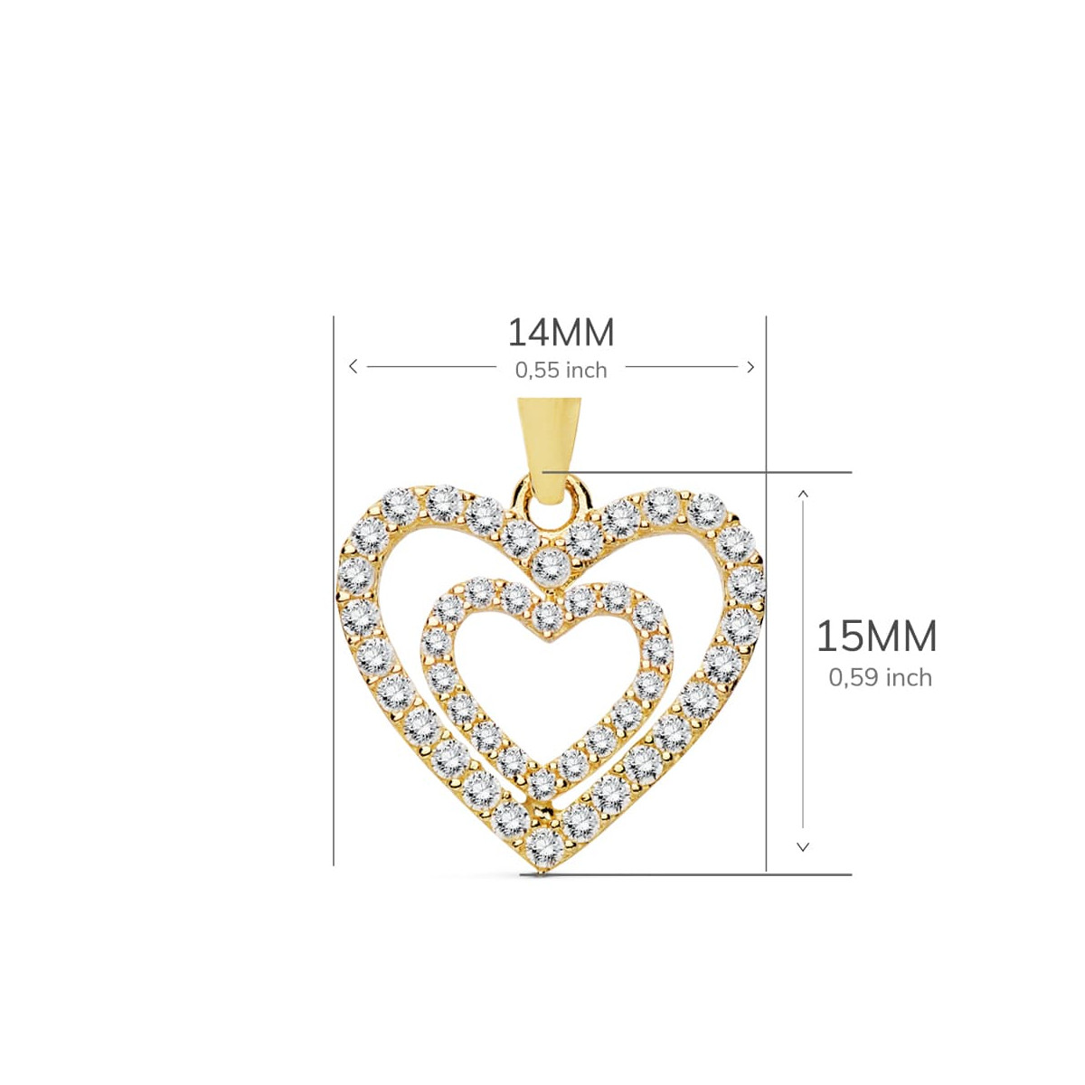 18K COLGANTE ORO AMARILLO CORAZONES CIRCONITA 15X14 MM C. AMOR