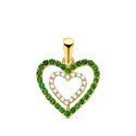 18K COLGANTE ORO AMARILLO CORAZONES CON CIRCONITA VERDES Y BLANCAS 15 X 14MM