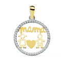 18K COLGANTE BICOLOR MAMA NIÑO Y NIÑA CIRCONITA 16 MM