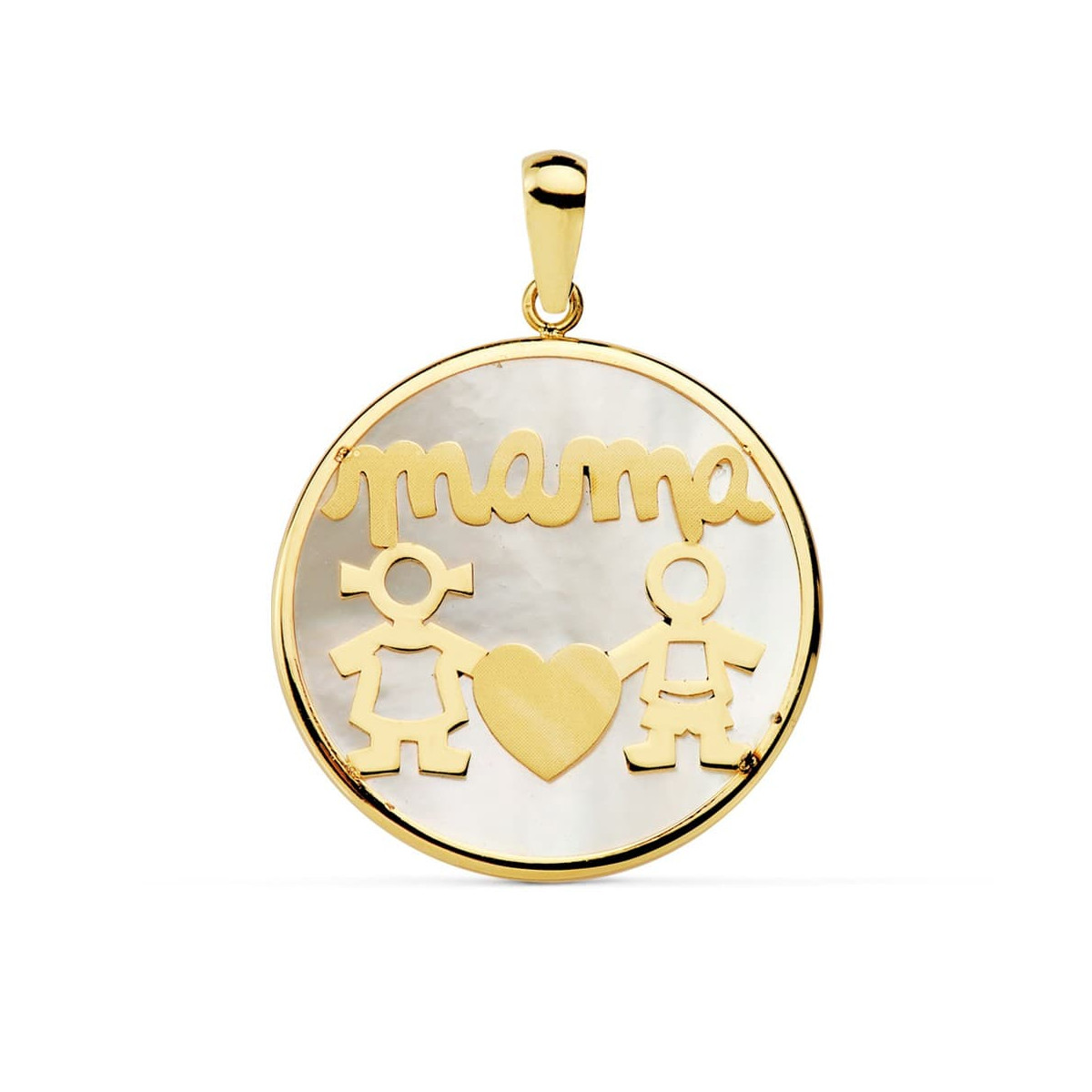 18K COLGANTE ORO AMARILLO MAMA NACAR NIÑO-NIÑA 20 MM
