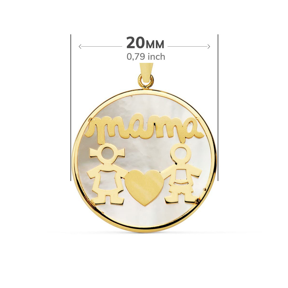 18K COLGANTE ORO AMARILLO MAMA NACAR NIÑO-NIÑA 20 MM
