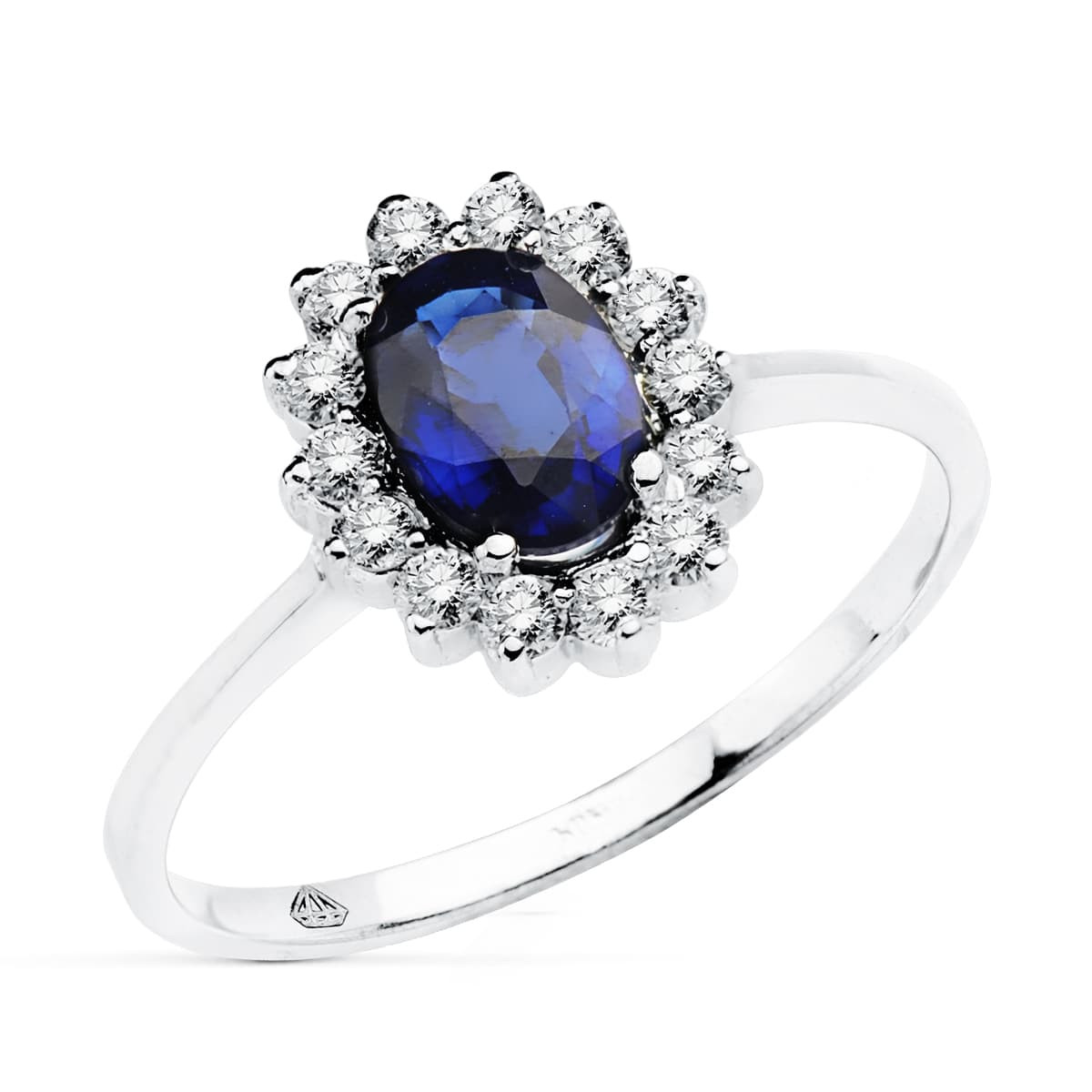 18K SORTIJA ORO BLANCO DIAMANTES LABORATORIO  Y ZAFIRO DIFUSION 7X5 MM 0,98 QTS.0,290 QTS. VS2-G 11,5X9,5 MM