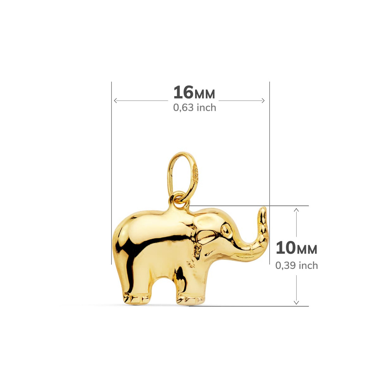 18K COLGANTE AMULETO ORO AMARILLO ELEFANTE LISO 16X10 MM