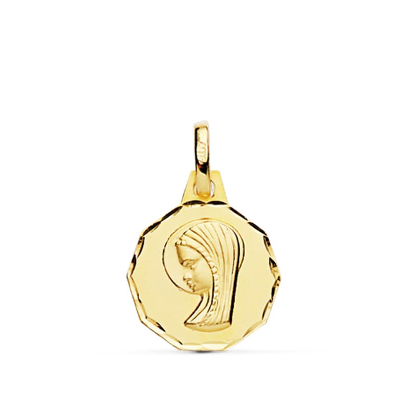 18K MEDALLA ORO AMARILLO VIRGEN NIÑA TALLADA 14 MM