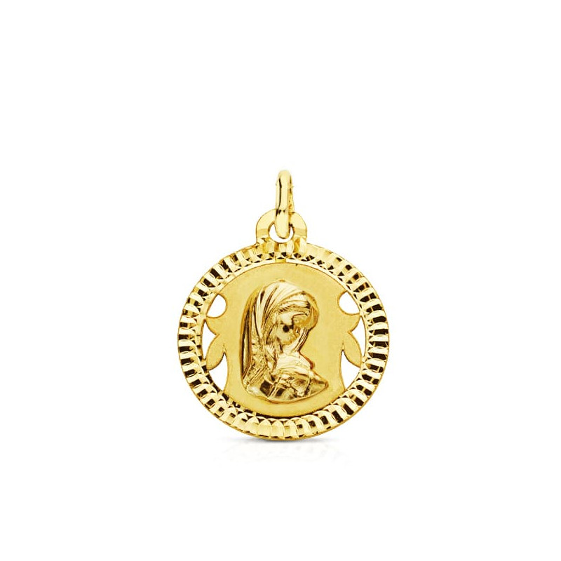18K MEDALLA ORO AMARILLO VIRGEN NIÑA TALLADA 16 MM