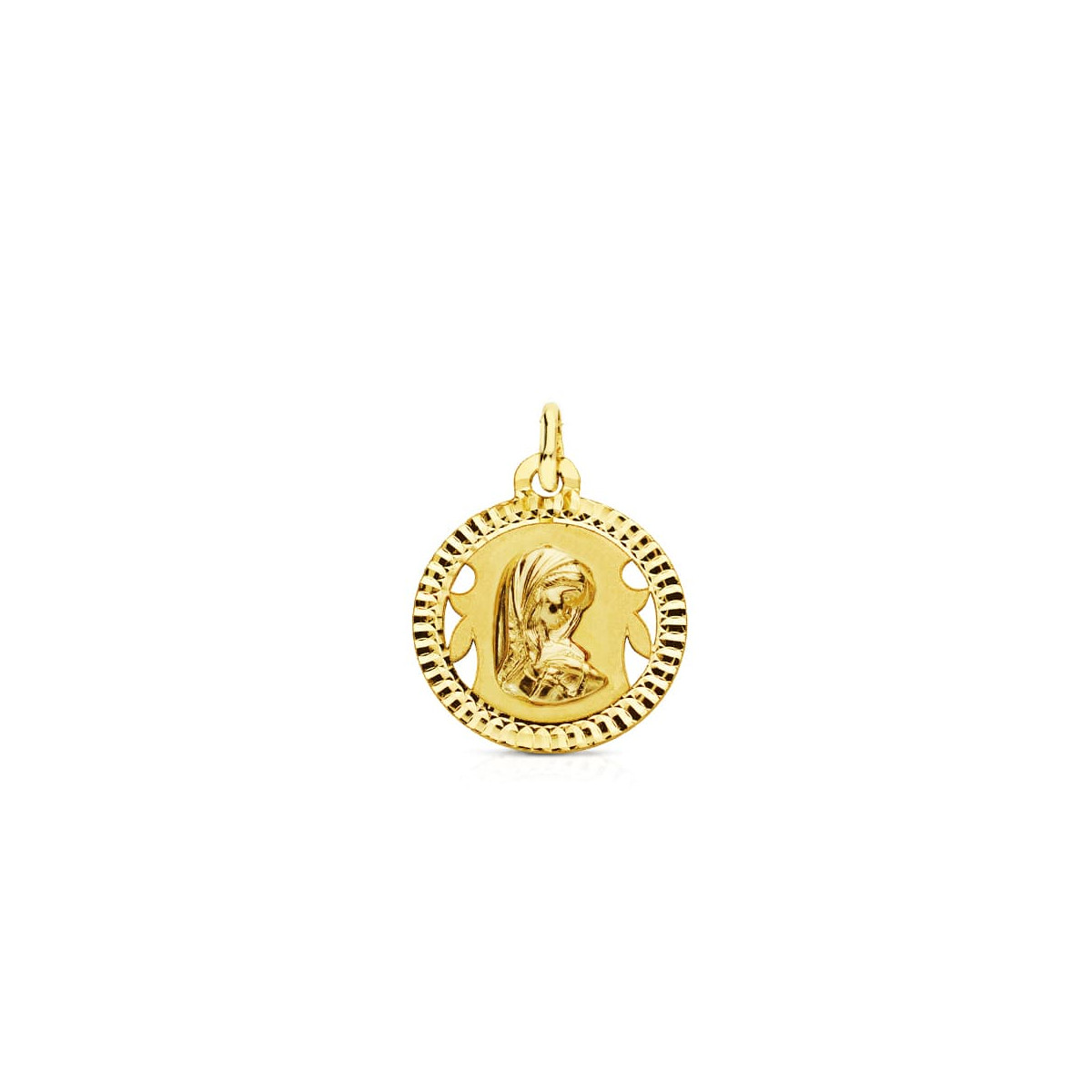 18K MEDALLA ORO AMARILLO VIRGEN NIÑA TALLADA 16 MM
