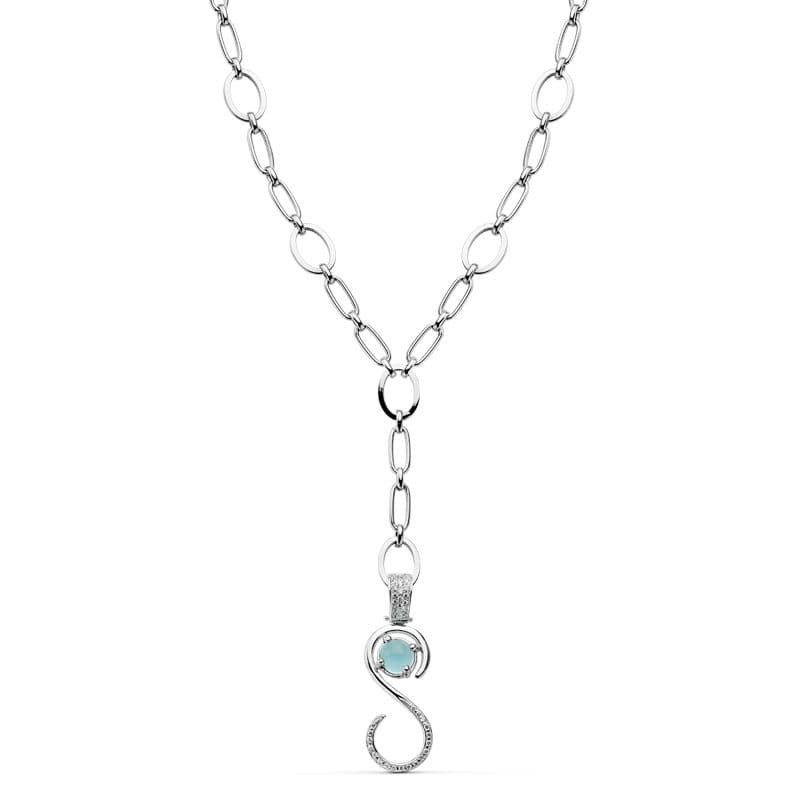 18K GARGANTILLA ORO BLANCO 44CM COLGANTE CON PIEDRA AZUL
