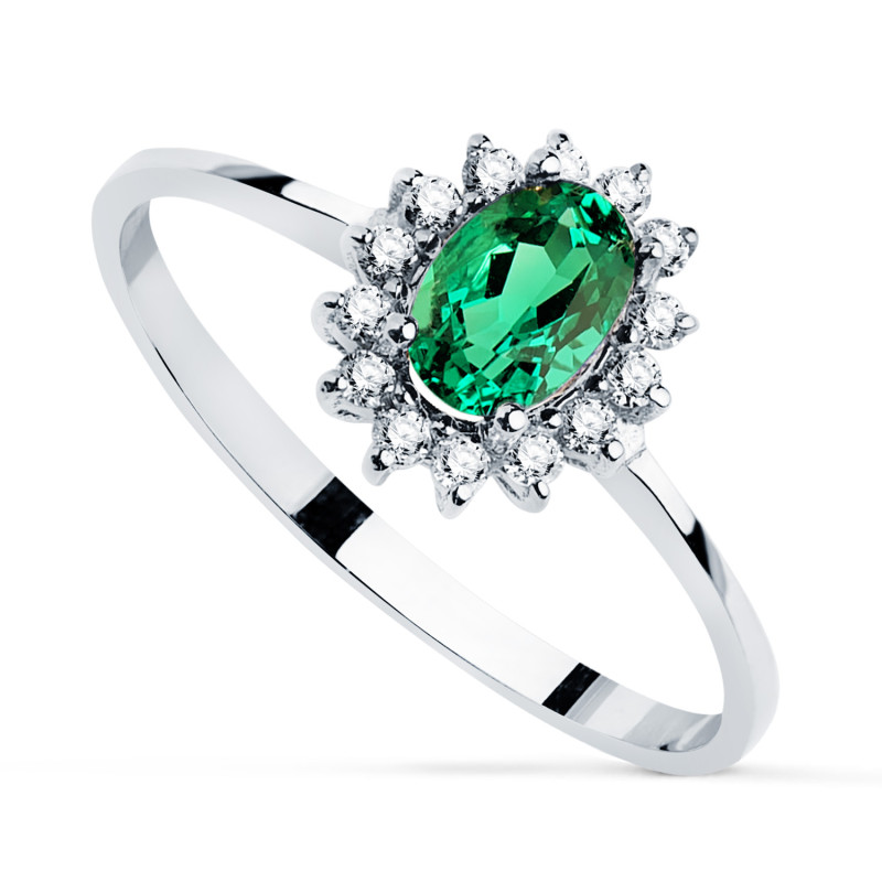 18K SORTIJA ORO BLANCO ESMERALDA RECRISTALIZADA  6X4 MM 0,39 QTS. DIAMANTES LABORATORIO 0,14 QTS. VS2-G 9,5X8 MM