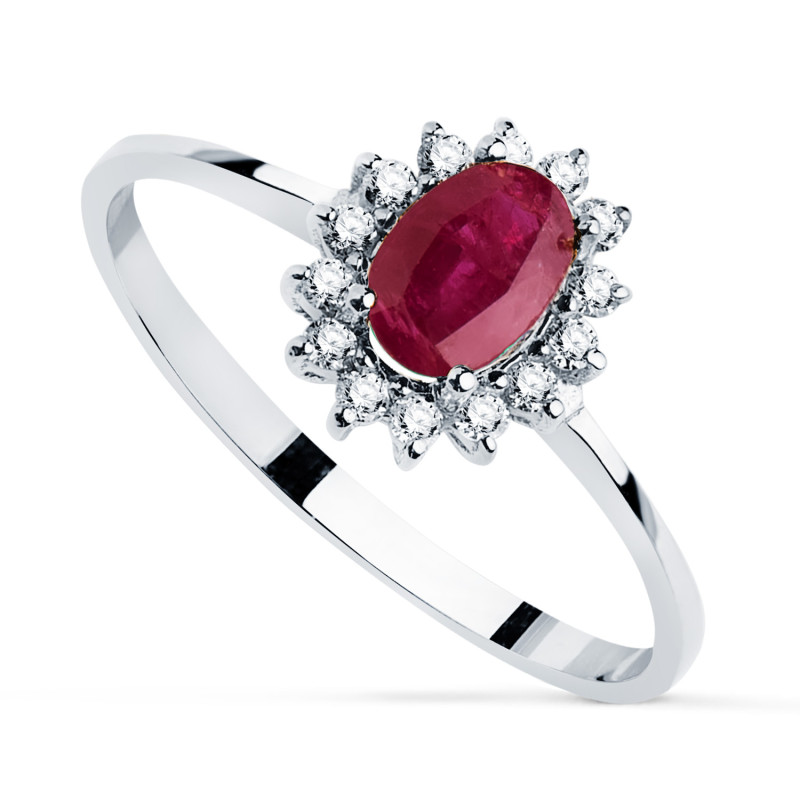 18K SORTIJA ORO BLANCO RUBI 6X4 MM 0,55 QTS. DIAMANTES LABORATORIO VS2-G 0,14 QTS. 9,5X8 MM