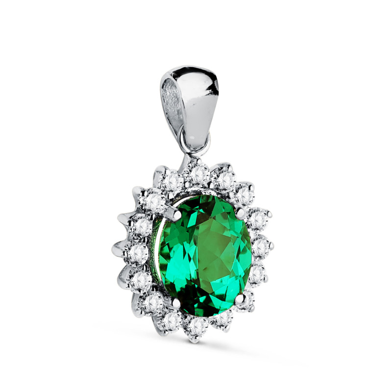 18K COLGANTE ORO BLANCO ESMERALDA RECRISTALIZADA 9X7 MM 1,74 QTS. DIAMANTES LABORATORIO VS2-G 0,52 QTE 14X12 MM