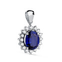 18K COLGANTE ORO BLANCO ZAFIRO DIFUSION 9X7 MM 2,47 QT. 16 DIAMANTES LABORATORIO 0,52 QTS. VS2-G. 14X12 MM