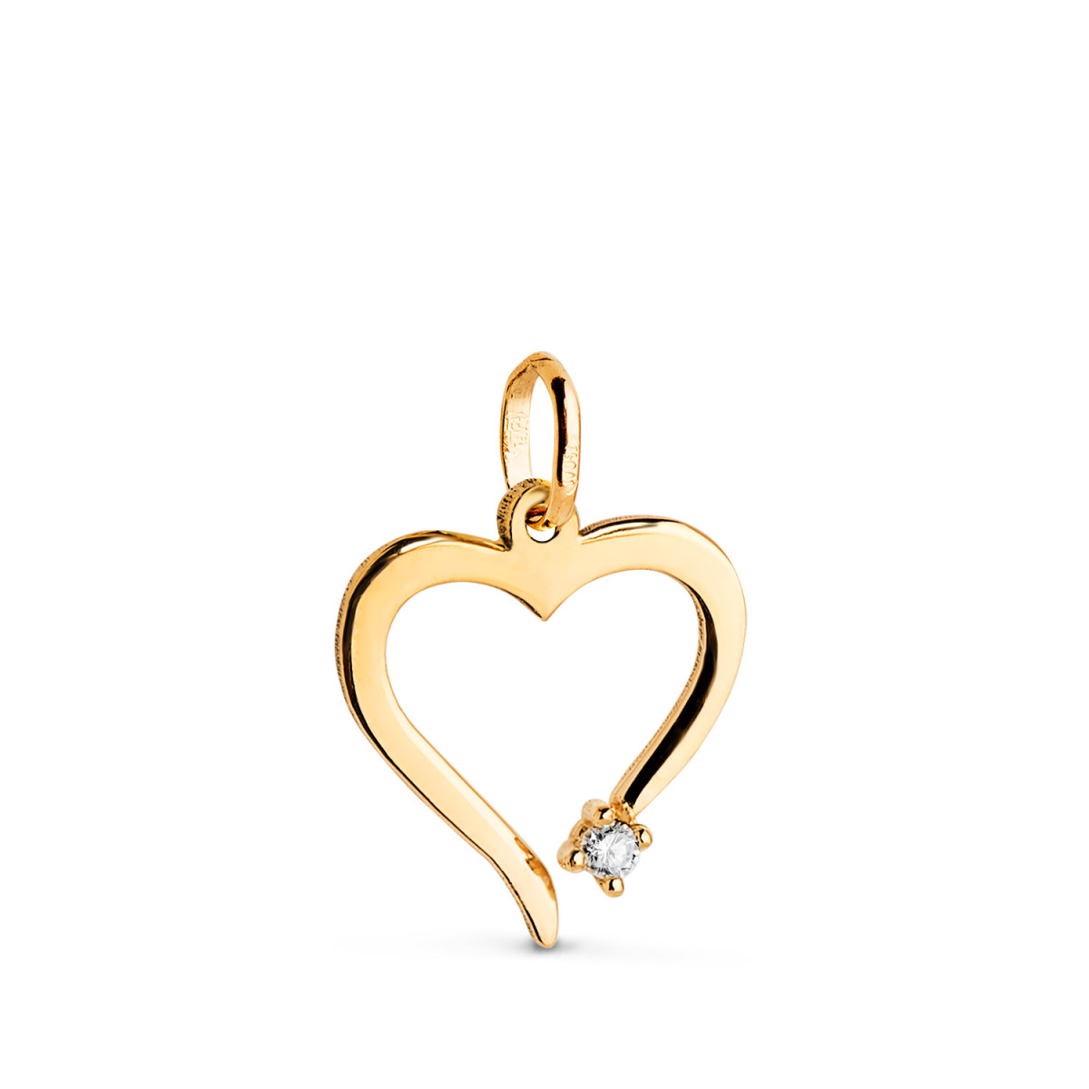 18K COLGANTE ORO AMARILLO CORAZON DIAMANTE NATURAL TALLA BRILLANTE 0,016 QTES. H-SI. MEDIDA: 13 X 11,5 MM C. AMOR