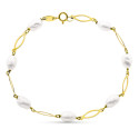 18K PULSERA ENTREPIEZA Y PERLA ORO AMARILLO 16.5 CM PERLA 4 MM