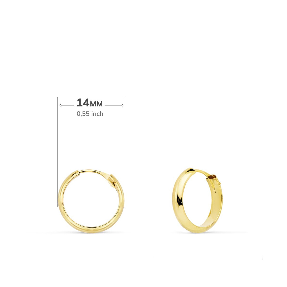 18K AROS HUECOS ORO AMARILLO MEDIA CAÑA LIGEROS.14X3 MM