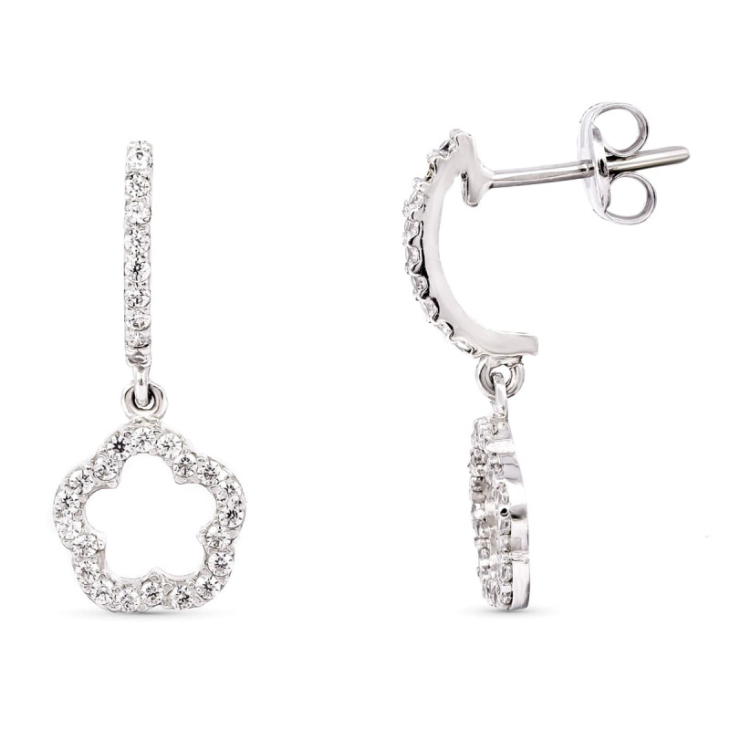 18K PENDIENTES LARGOS ORO BLANCO CON CIRCONITA 19X7 MM CIERRE PRESION