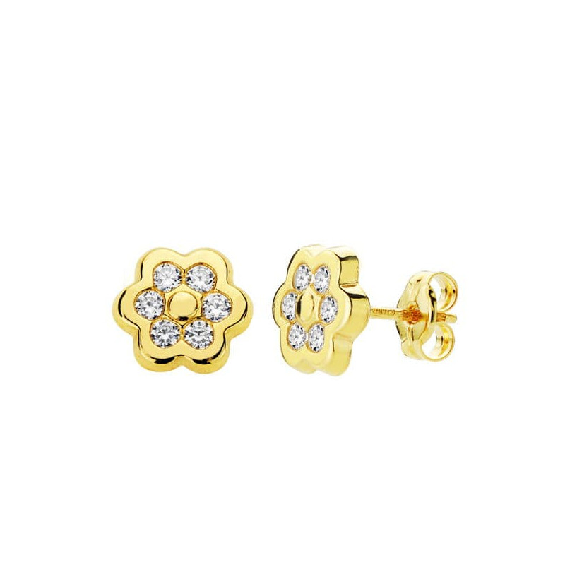 18K PENDIENTES FLOR CIRCONITA 7X7 MM CIERRE PRESION