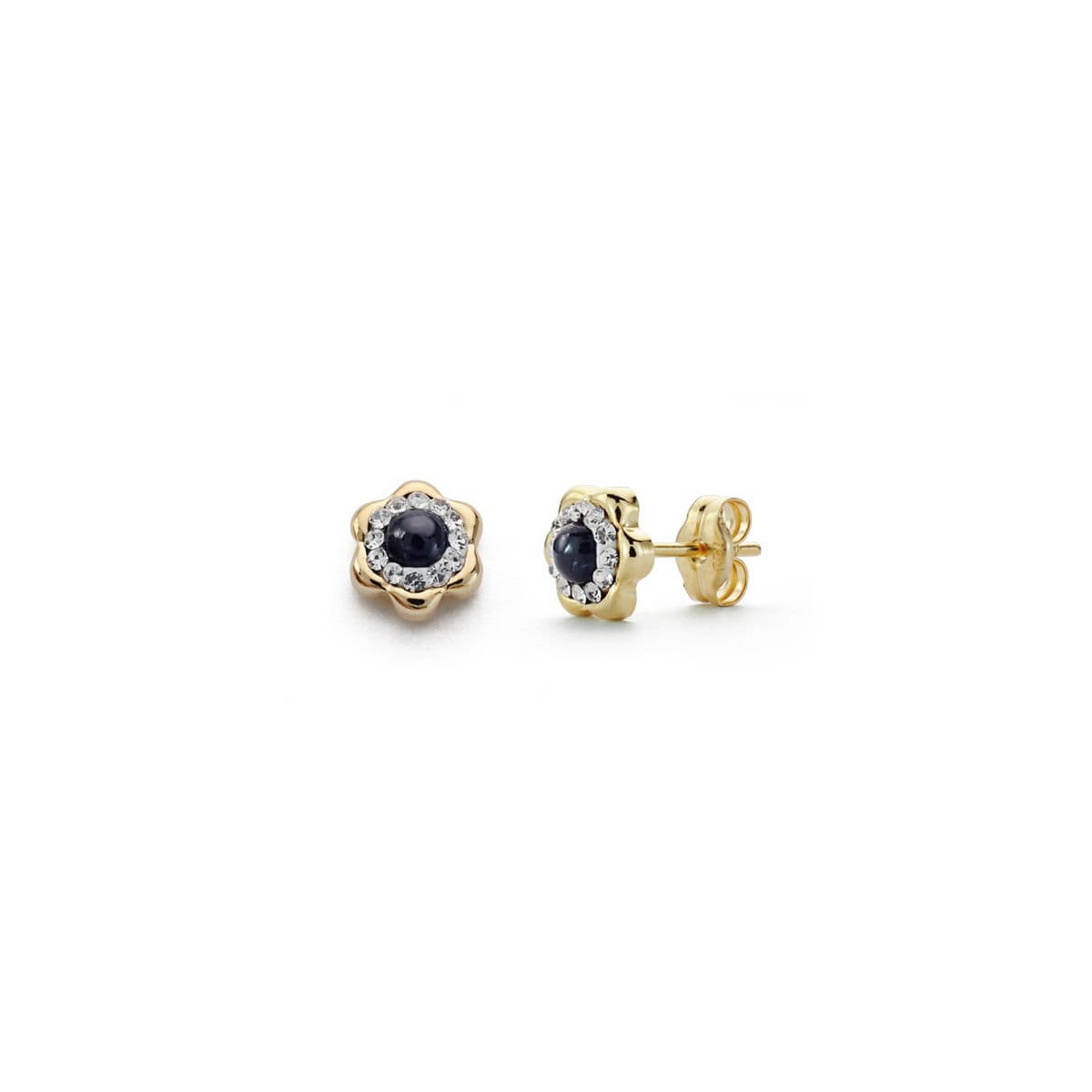 18K PENDIENTES ORO AMARILLO ZAFIRO Y CIRCONITA 6 MM CIERRE PRESION