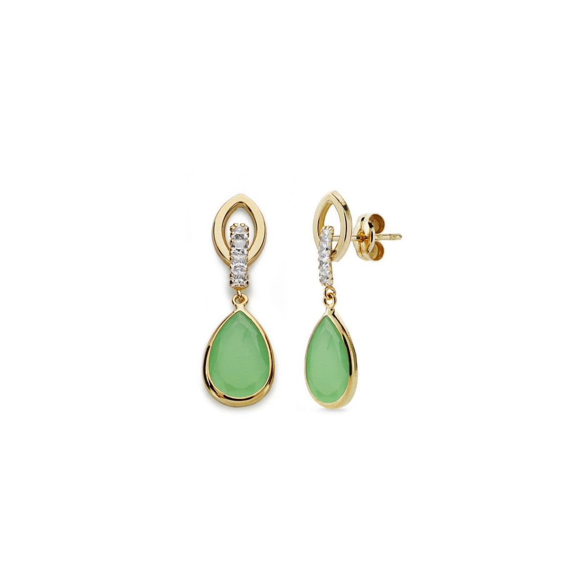 18K PENDIENTES PIEDRA COLOR VERDE Y CIRCONITA 28X9 MM CIERRE PRESION
