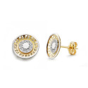 18K PENDIENTES ORO BICOLOR CIRCONITA 10 MM CIERRE PRESION