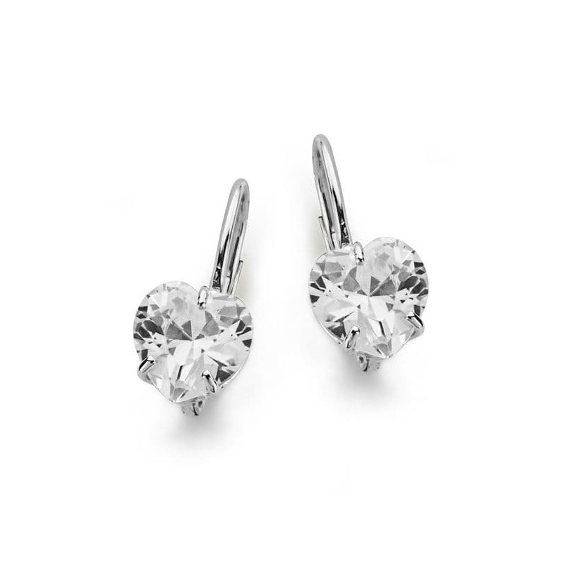 18K PENDIENTES ORO BLANCO PIEDRA CORAZON 8X8 MM CIERRE GANCHO