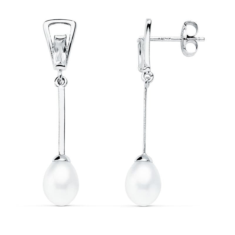 18K PENDIENTES ORO BLANCO PERLA 31X5 MM CIERRE PRESION