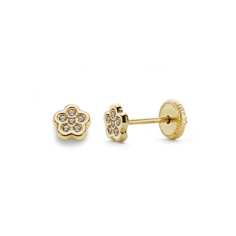 18K PENDIENTES FLOR CIRCONITA TUERCA 4.5 MM
