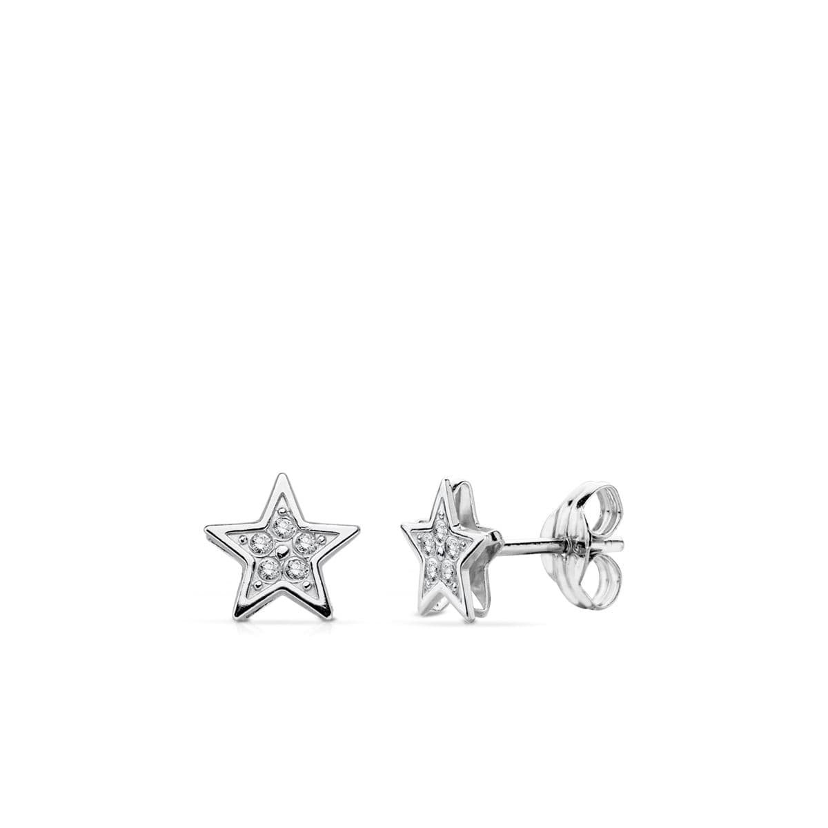 18K PENDIENTES ORO BLANCO ESTRELLA 6.5X6.5 MM CIERRE PRESION