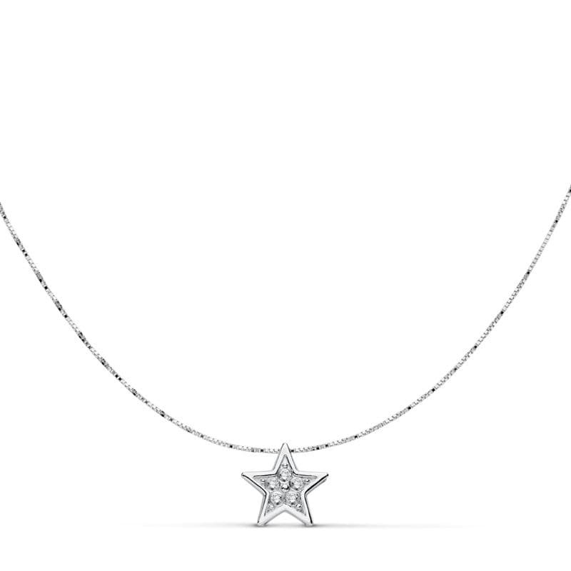 18K COLGANTE ESTRELLA ORO BLANCO 6X6 MM. LARGO CADENA 42CM