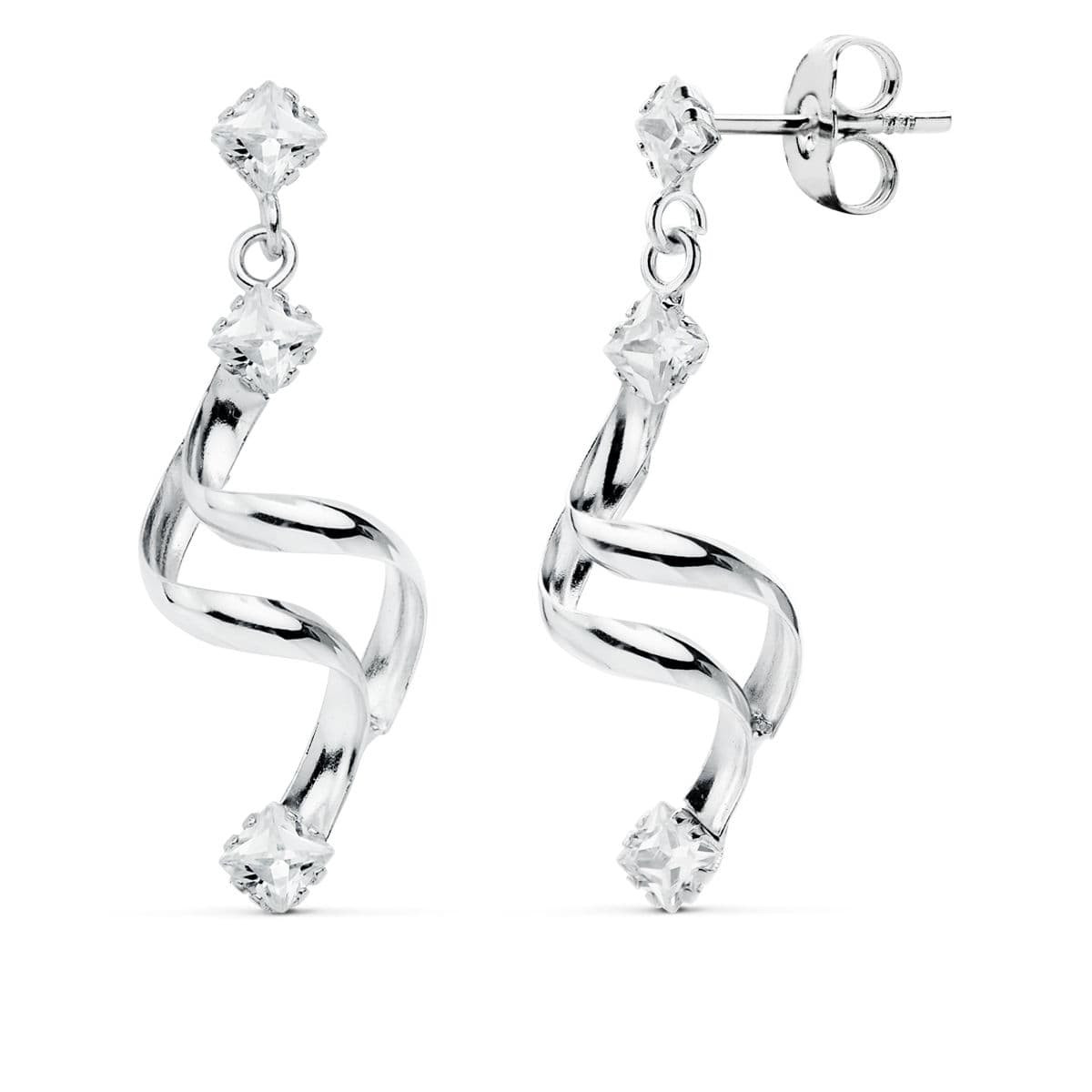 18K PENDIENTES LARGOS ORO BLANCO CIRCONITA CIERRE PRESION