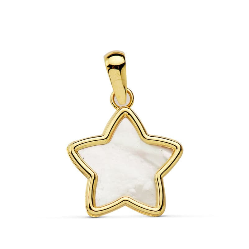 18K COLGANTE AMULETO ESTRELLA NACAR ORO AMARILLO 12X12 MM