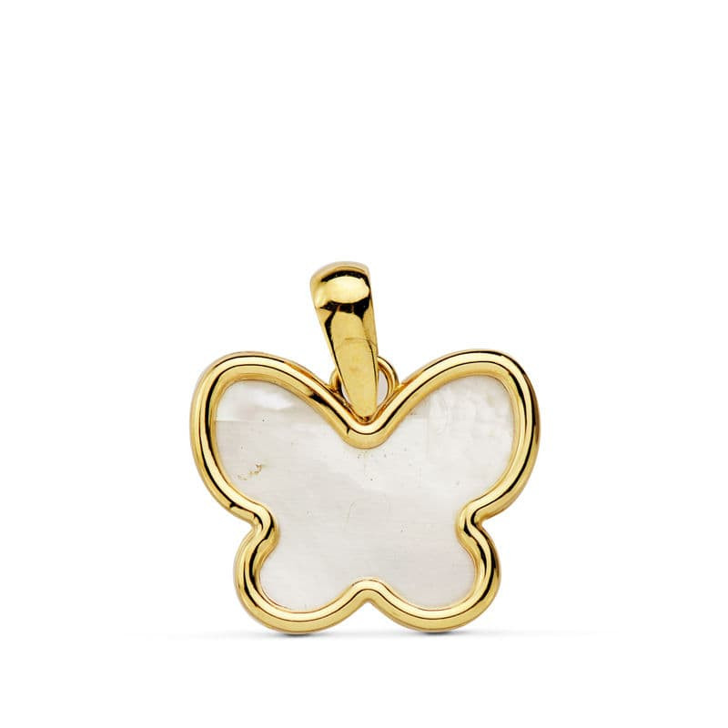 18K COLGANTE AMULETO ORO AMARILLO MARIPOSA NACAR 14X11 MM