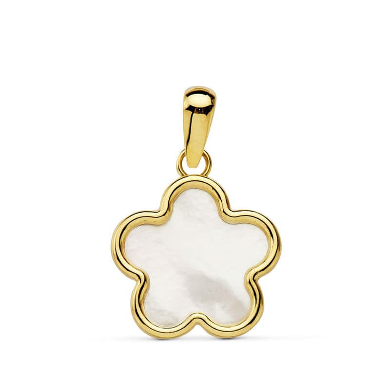 18K COLGANTE AMULETO ORO AMARILLO FLOR NACAR 12X12 MM