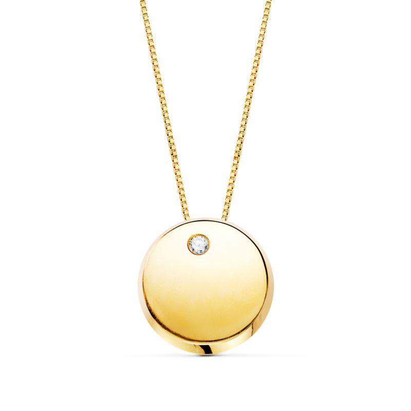 18K COLGANTE REDONDO CIRCONITA ORO AMARILLO CADENA 42CM