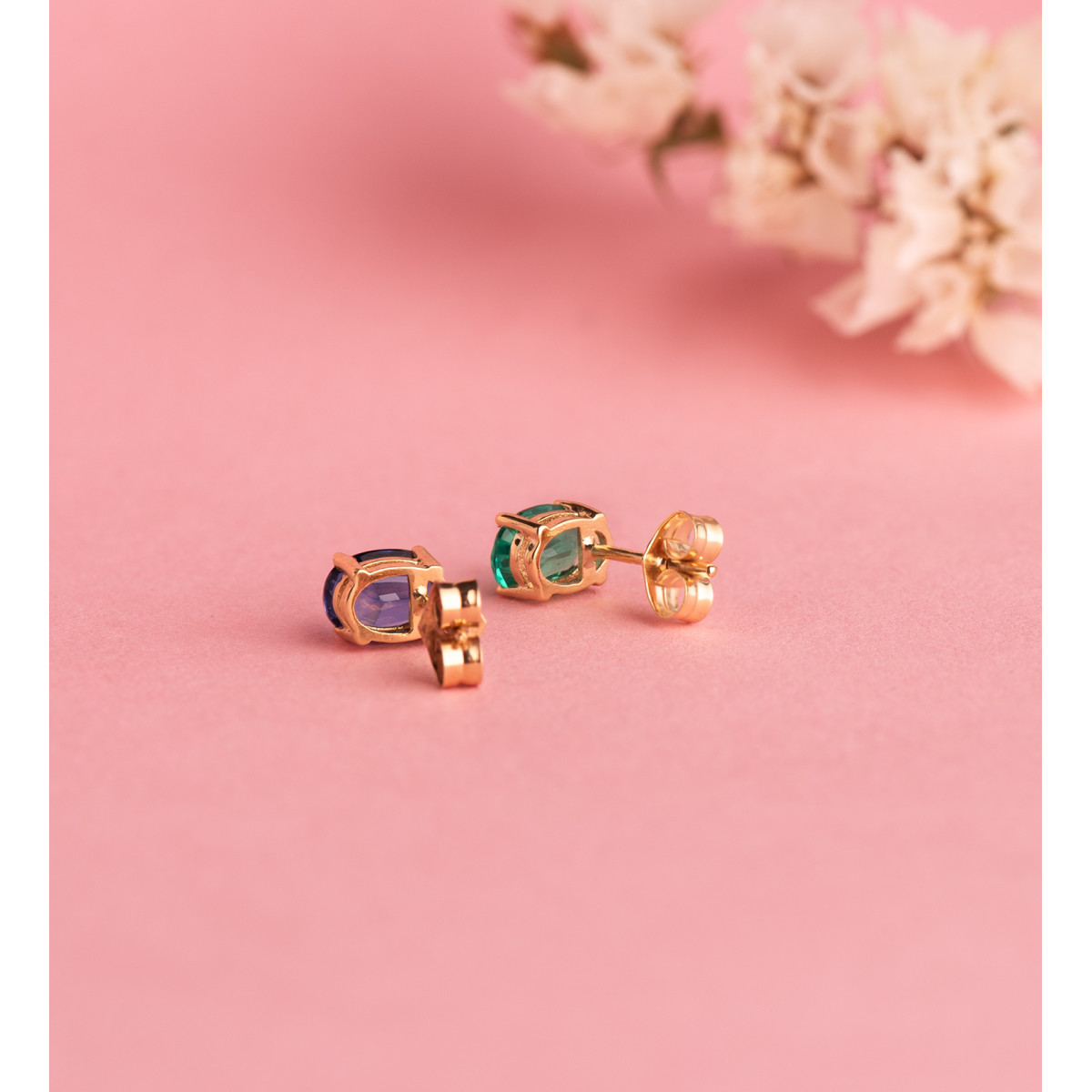 18K PENDIENTES ORO AMARILLO ESMERALDA RECRISTALIZADA 7X5 MM 1.58 QT. PRESION