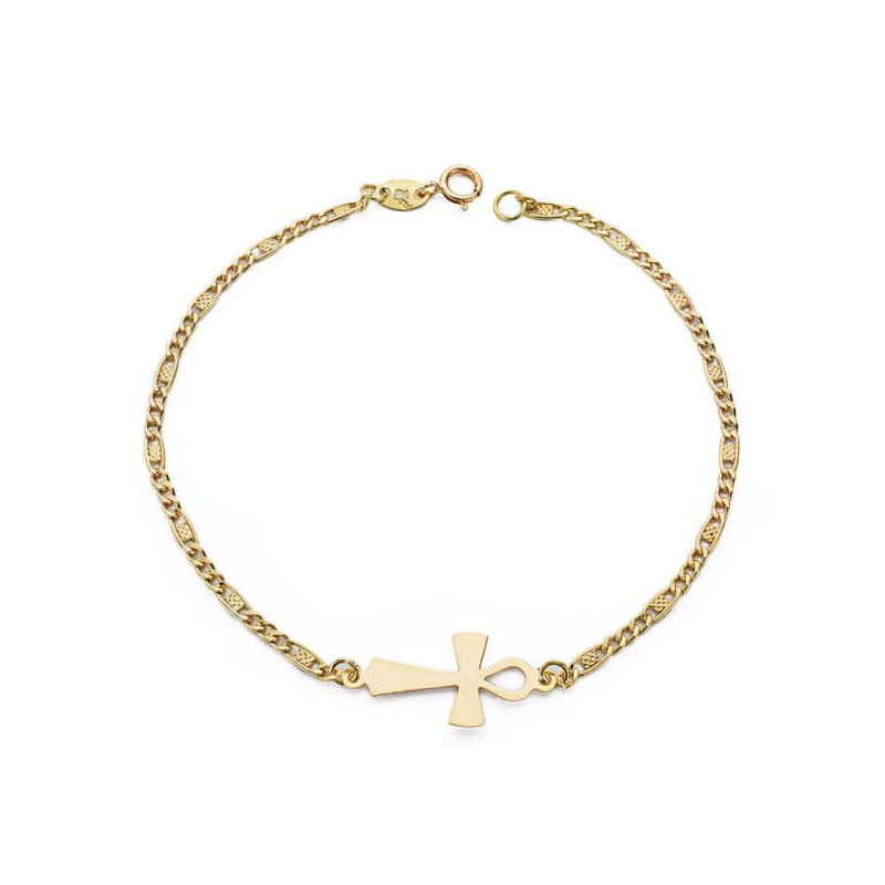 18K PULSERA ORO AMARILLO CRUZ DE LA VIDA 19CM