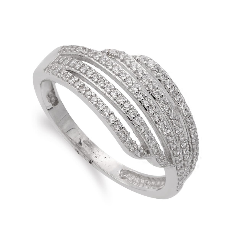 18K SORTIJA ORO BLANCO BANDAS CON CIRCONITAS. ANCHO: 7 MM