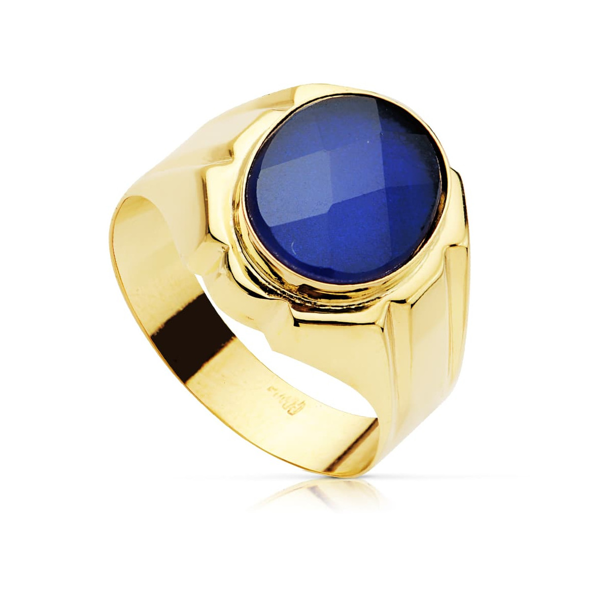 18K SELLO ORO AMARILLO HUECO CABALLERO ZAFIRO SPINEL 12,5 X 10 MM