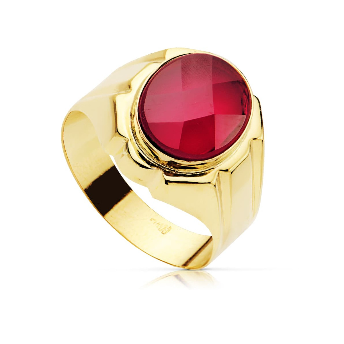 18K SELLO ORO AMARILLO HUECO CABALLERO RUBI SPINEL 12.5 X 10 MM