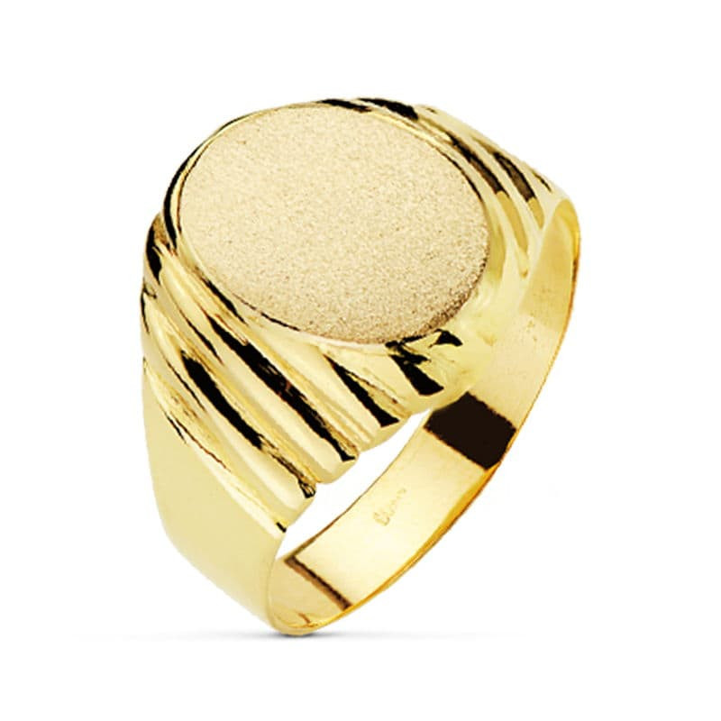 18K SELLO ORO AMARIILO HUECO TALLADO OVAL ZONA GRABADO 13 X 11 MM