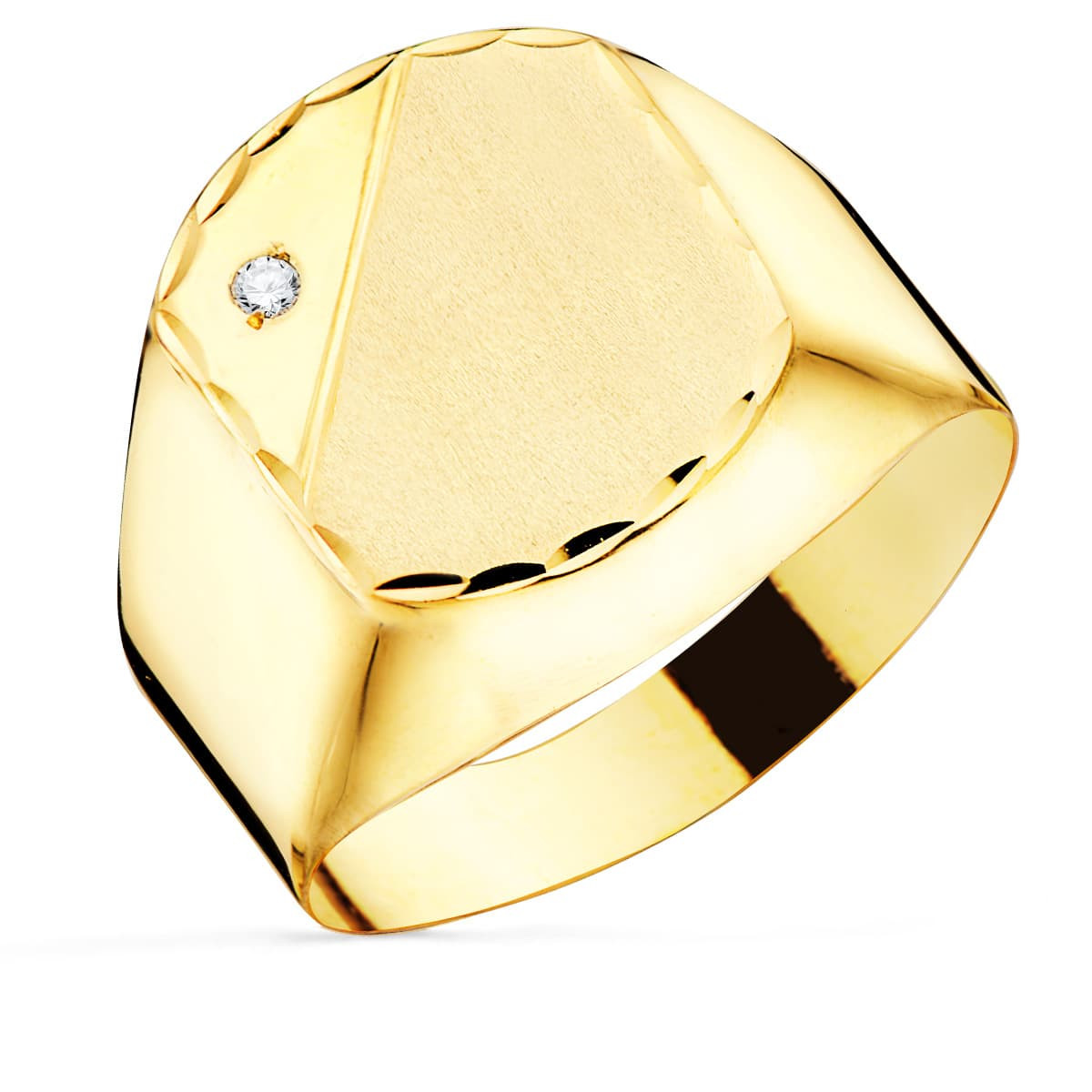 18K SELLO ORO AMARILLO CABALLERO HUECO EN BRILLO CON CIRCONITA CABEZA 13X11 MM