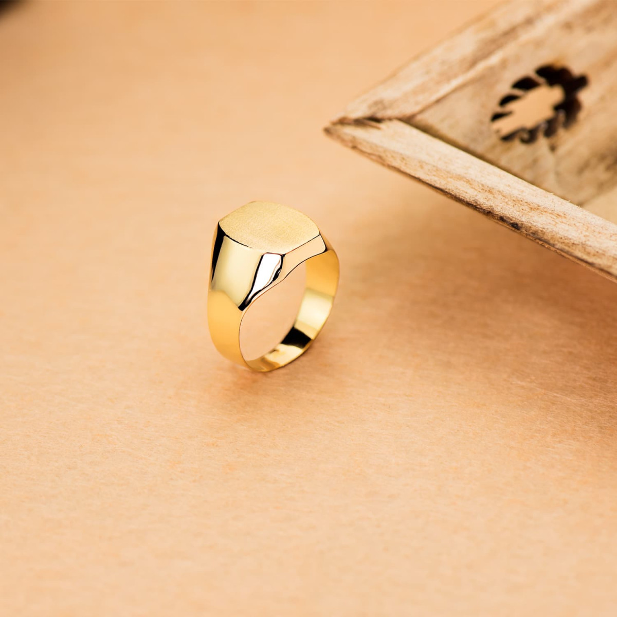 18K SELLO ORO AMARILLO CABALLERO HUECO. LATERAL BRILLO. CABEZA TONEL: 14X12 MM